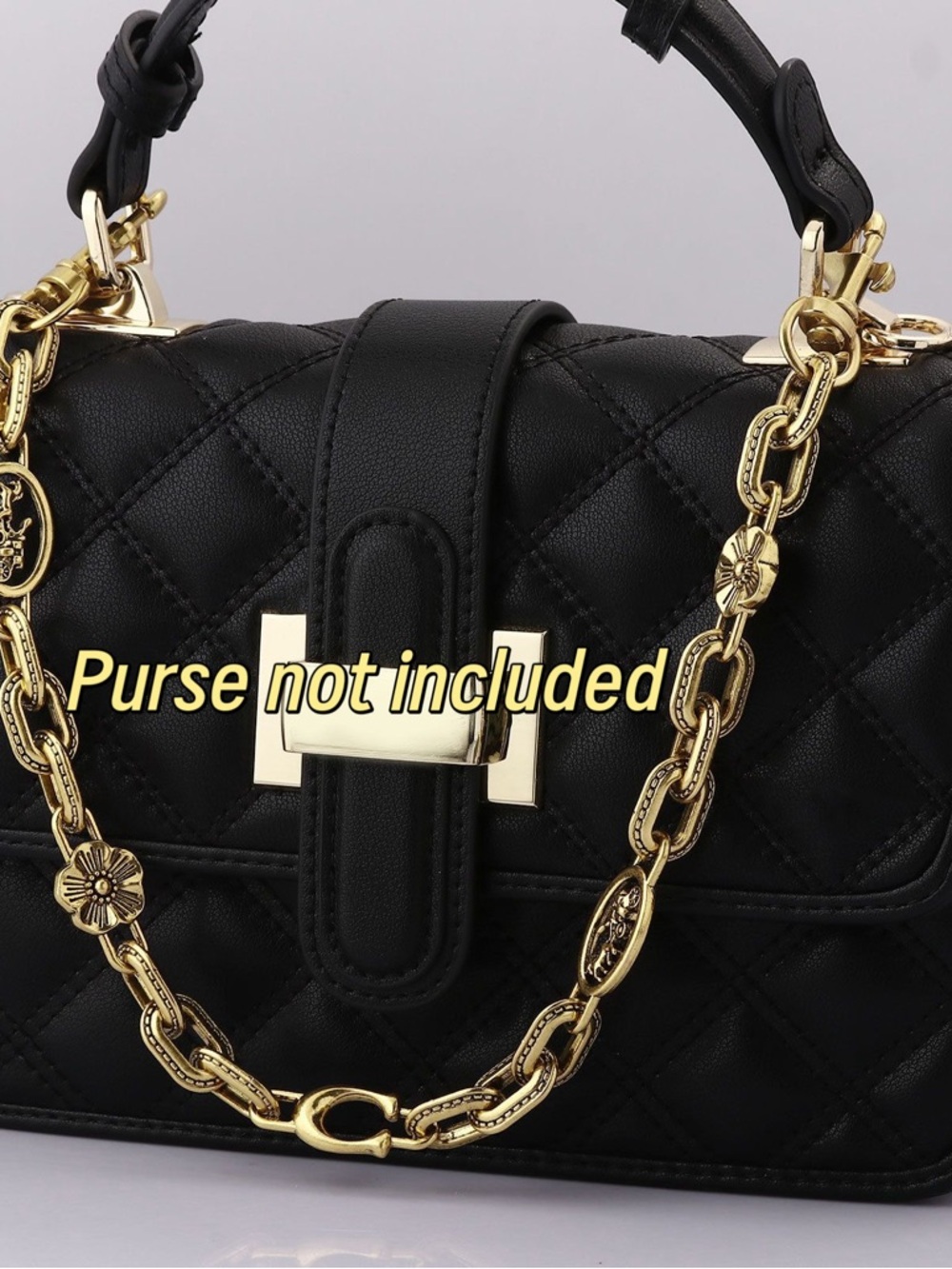 Gold Floral Link Chain Strap for Women’s Bags - Black